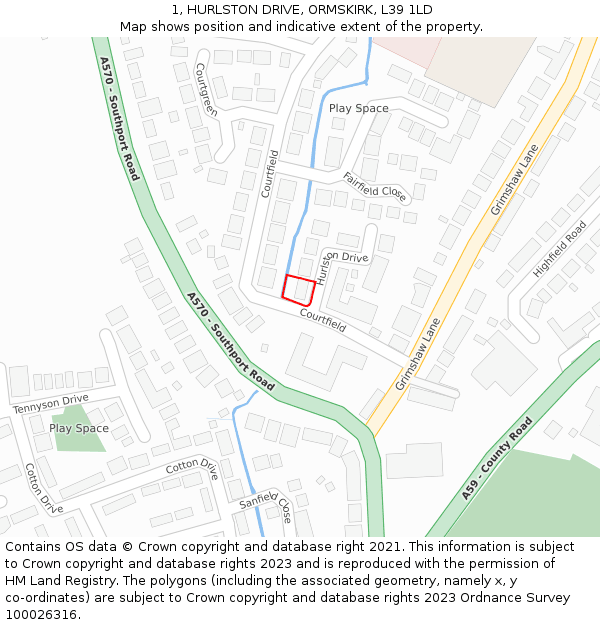 1, HURLSTON DRIVE, ORMSKIRK, L39 1LD: Location map and indicative extent of plot