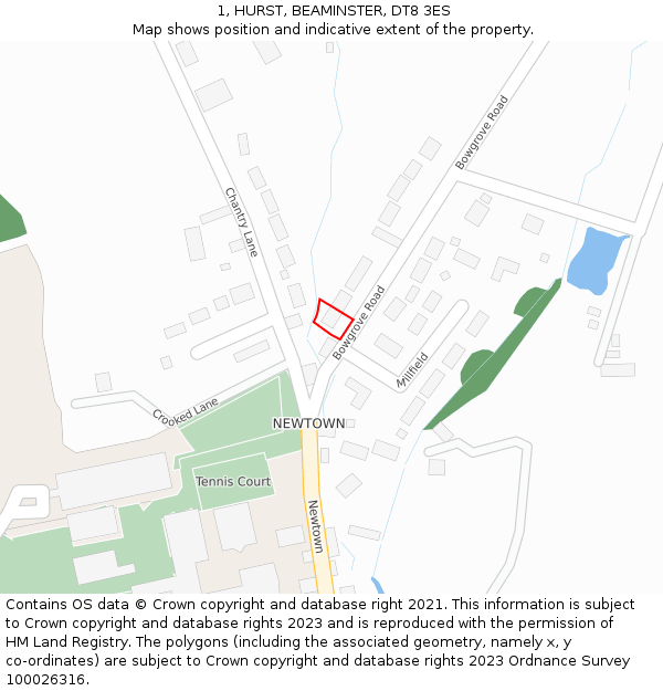 1, HURST, BEAMINSTER, DT8 3ES: Location map and indicative extent of plot