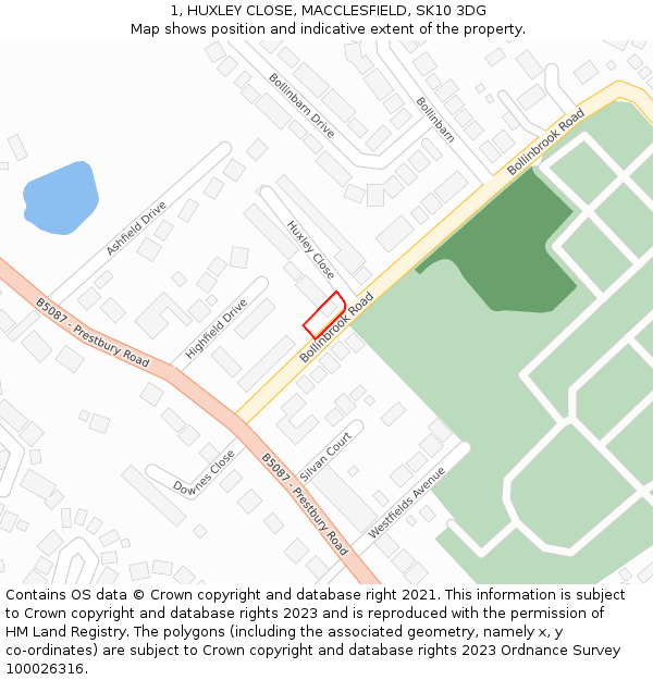1, HUXLEY CLOSE, MACCLESFIELD, SK10 3DG: Location map and indicative extent of plot