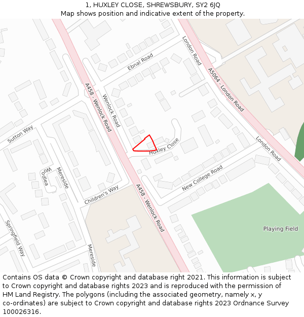 1, HUXLEY CLOSE, SHREWSBURY, SY2 6JQ: Location map and indicative extent of plot