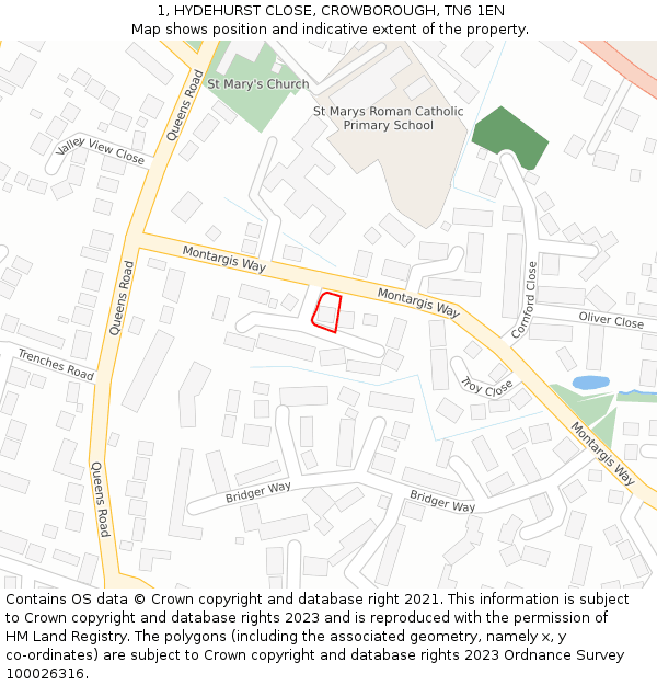 1, HYDEHURST CLOSE, CROWBOROUGH, TN6 1EN: Location map and indicative extent of plot