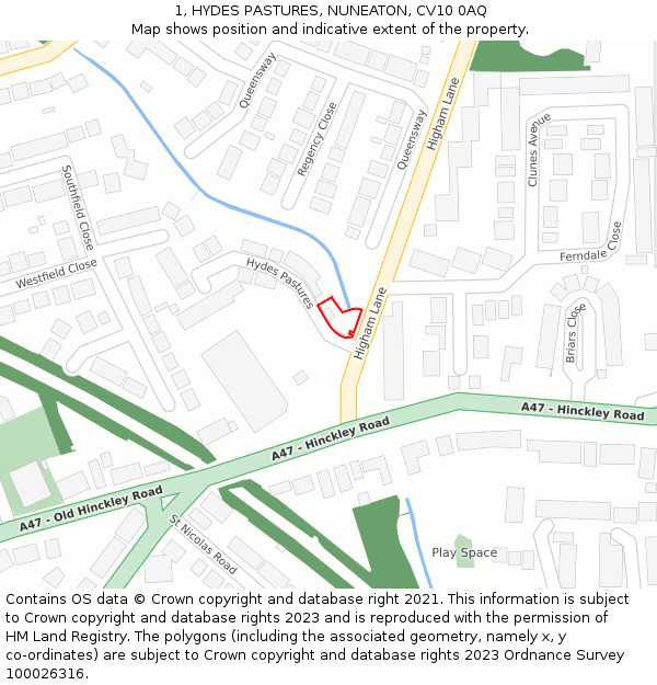 1, HYDES PASTURES, NUNEATON, CV10 0AQ: Location map and indicative extent of plot