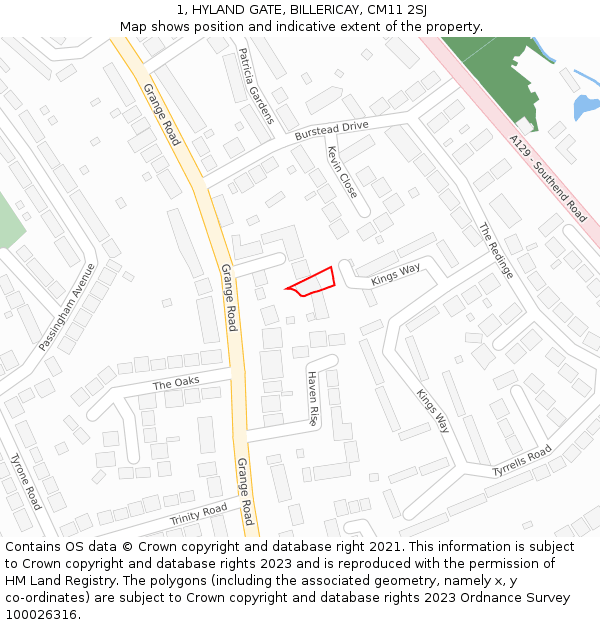 1, HYLAND GATE, BILLERICAY, CM11 2SJ: Location map and indicative extent of plot