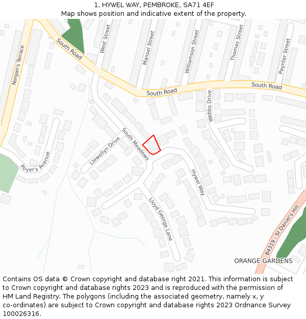 1, HYWEL WAY, PEMBROKE, SA71 4EF: Location map and indicative extent of plot