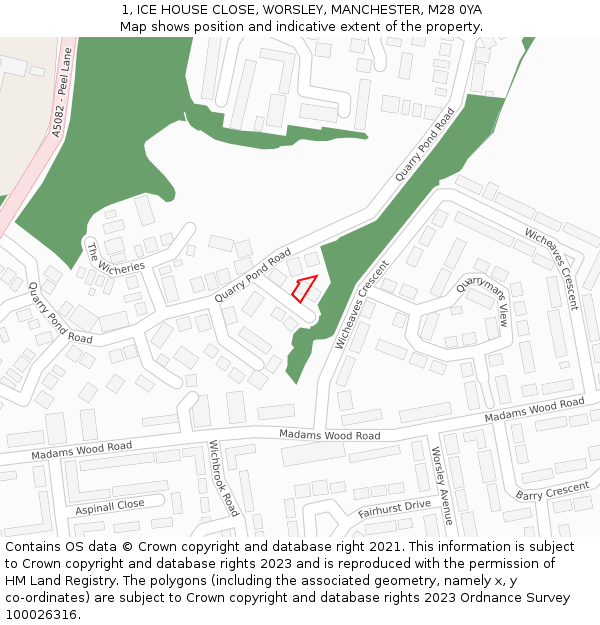 1, ICE HOUSE CLOSE, WORSLEY, MANCHESTER, M28 0YA: Location map and indicative extent of plot