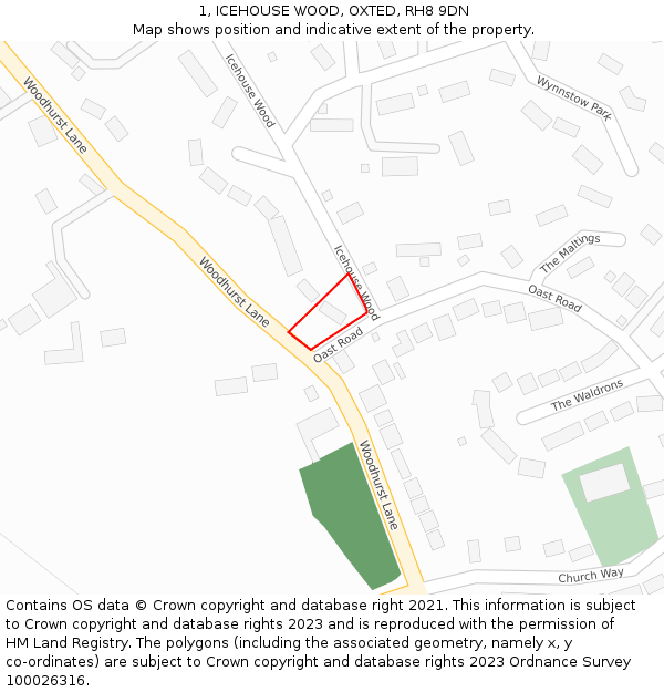 1, ICEHOUSE WOOD, OXTED, RH8 9DN: Location map and indicative extent of plot