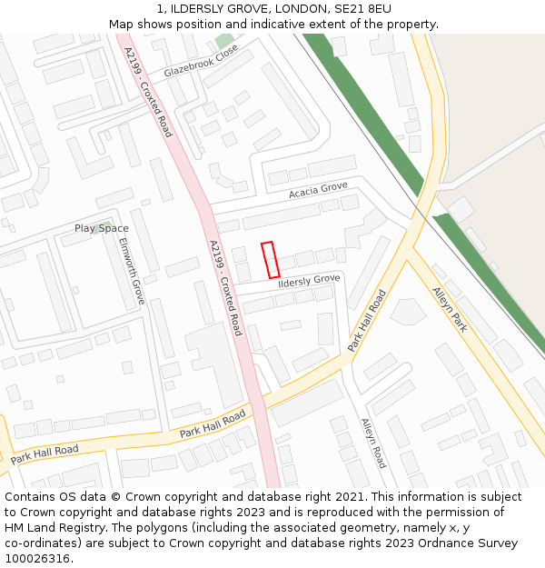 1, ILDERSLY GROVE, LONDON, SE21 8EU: Location map and indicative extent of plot