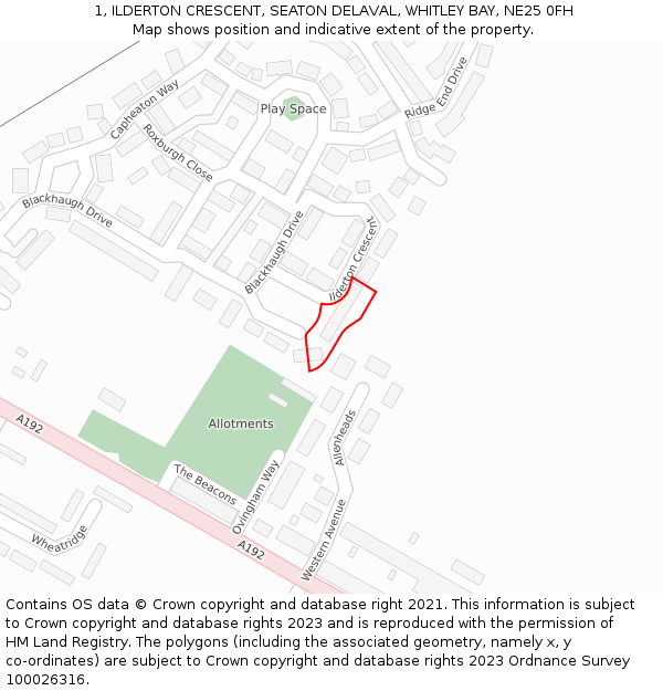 1, ILDERTON CRESCENT, SEATON DELAVAL, WHITLEY BAY, NE25 0FH: Location map and indicative extent of plot