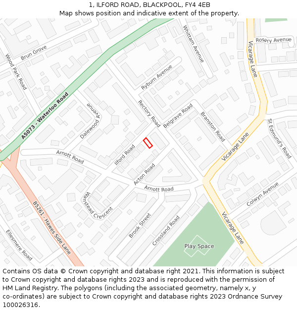 1, ILFORD ROAD, BLACKPOOL, FY4 4EB: Location map and indicative extent of plot