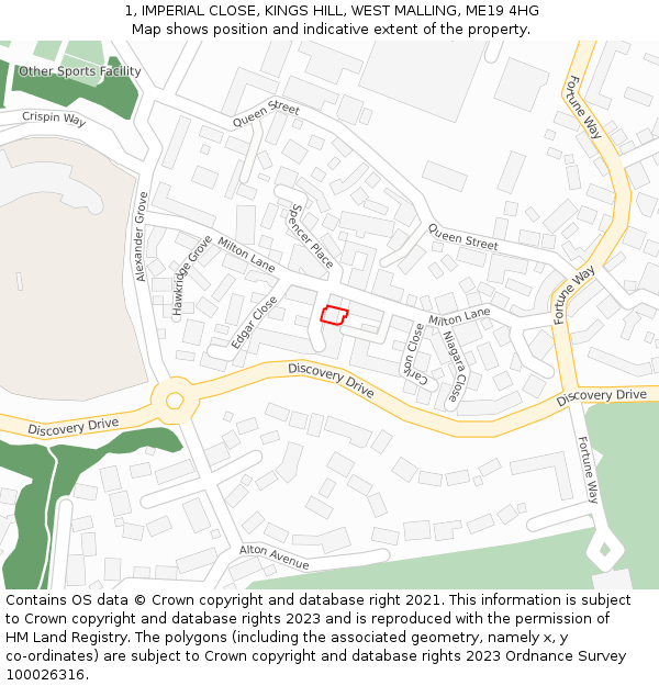 1, IMPERIAL CLOSE, KINGS HILL, WEST MALLING, ME19 4HG: Location map and indicative extent of plot