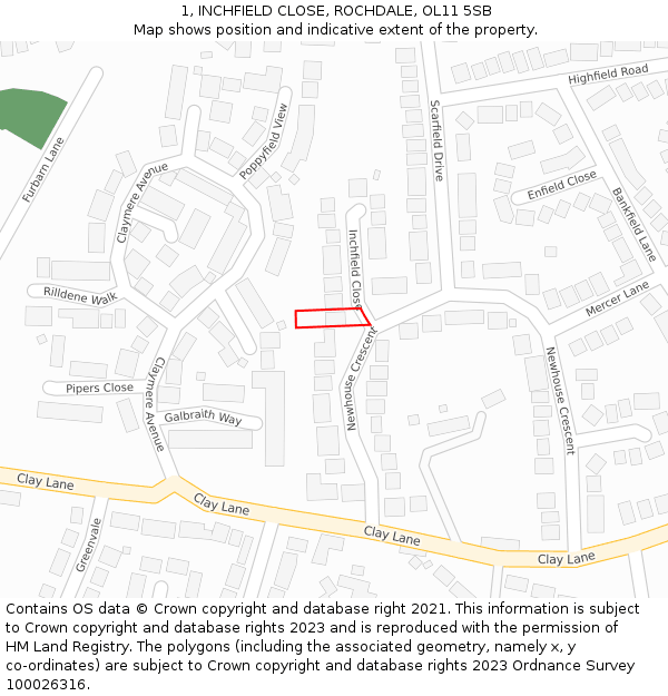 1, INCHFIELD CLOSE, ROCHDALE, OL11 5SB: Location map and indicative extent of plot
