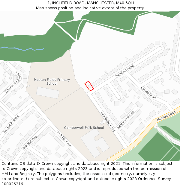 1, INCHFIELD ROAD, MANCHESTER, M40 5QH: Location map and indicative extent of plot