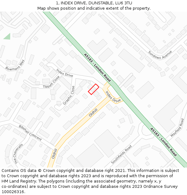 1, INDEX DRIVE, DUNSTABLE, LU6 3TU: Location map and indicative extent of plot