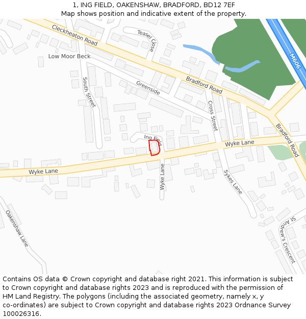 1, ING FIELD, OAKENSHAW, BRADFORD, BD12 7EF: Location map and indicative extent of plot