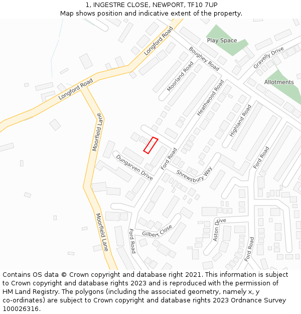 1, INGESTRE CLOSE, NEWPORT, TF10 7UP: Location map and indicative extent of plot