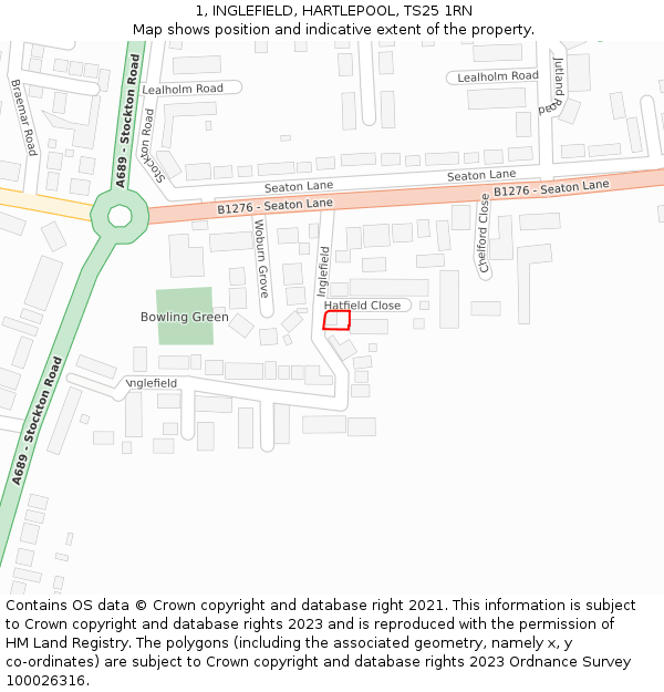 1, INGLEFIELD, HARTLEPOOL, TS25 1RN: Location map and indicative extent of plot