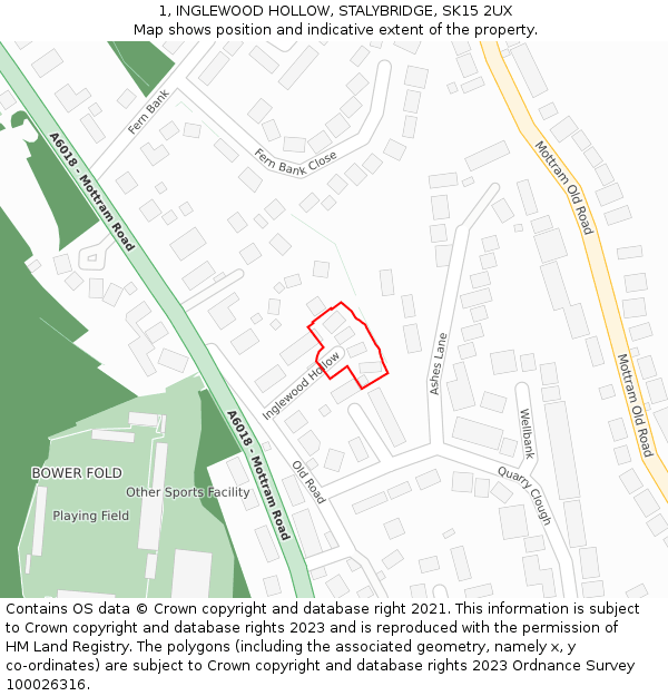 1, INGLEWOOD HOLLOW, STALYBRIDGE, SK15 2UX: Location map and indicative extent of plot