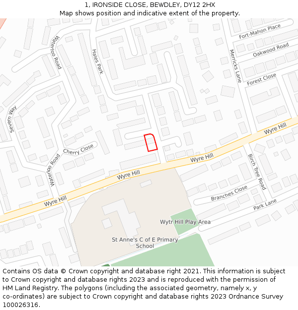 1, IRONSIDE CLOSE, BEWDLEY, DY12 2HX: Location map and indicative extent of plot