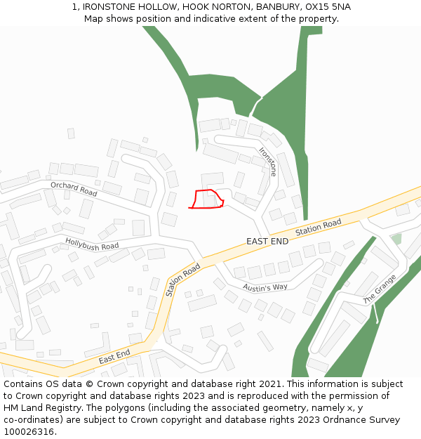 1, IRONSTONE HOLLOW, HOOK NORTON, BANBURY, OX15 5NA: Location map and indicative extent of plot