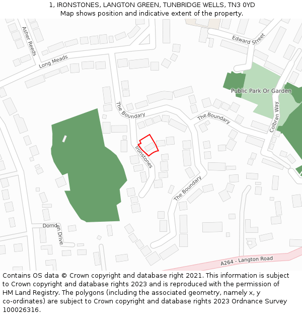 1, IRONSTONES, LANGTON GREEN, TUNBRIDGE WELLS, TN3 0YD: Location map and indicative extent of plot
