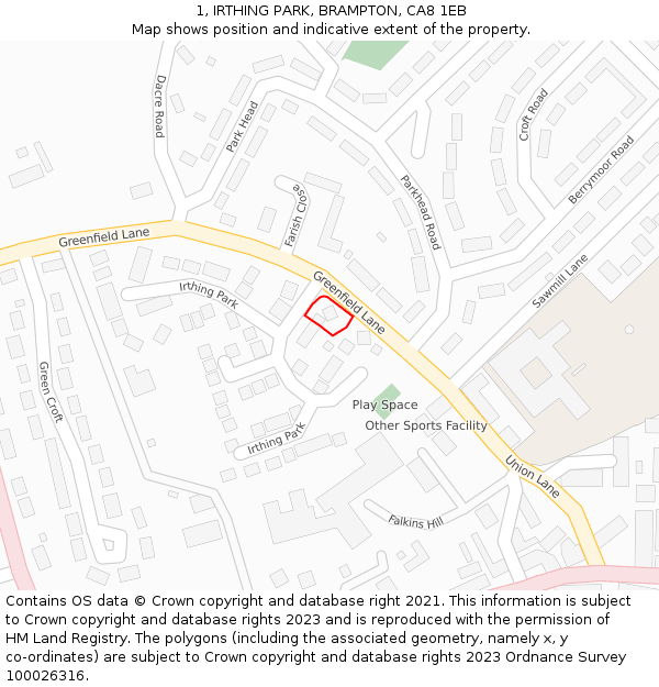 1, IRTHING PARK, BRAMPTON, CA8 1EB: Location map and indicative extent of plot