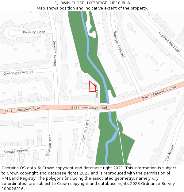 1, IRWIN CLOSE, UXBRIDGE, UB10 8HA: Location map and indicative extent of plot