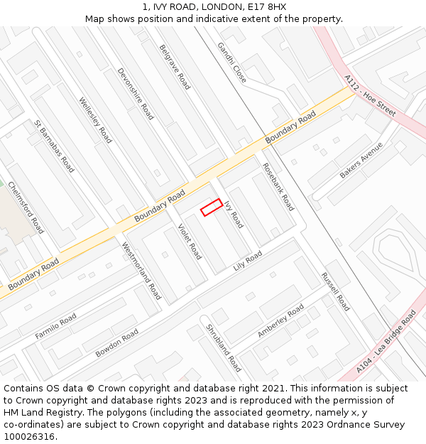 1, IVY ROAD, LONDON, E17 8HX: Location map and indicative extent of plot