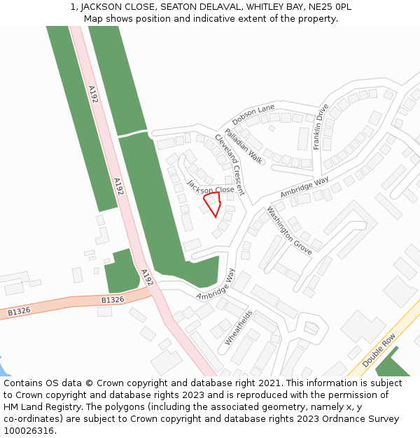 1, JACKSON CLOSE, SEATON DELAVAL, WHITLEY BAY, NE25 0PL: Location map and indicative extent of plot