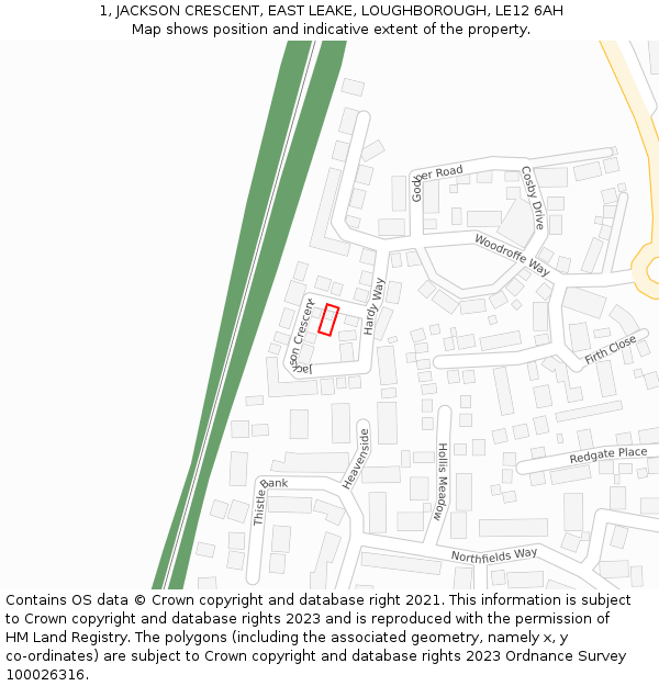 1, JACKSON CRESCENT, EAST LEAKE, LOUGHBOROUGH, LE12 6AH: Location map and indicative extent of plot