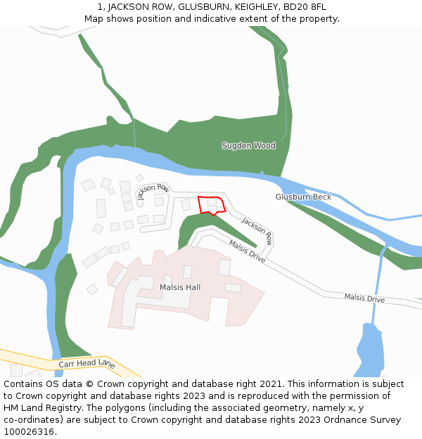 1, JACKSON ROW, GLUSBURN, KEIGHLEY, BD20 8FL: Location map and indicative extent of plot