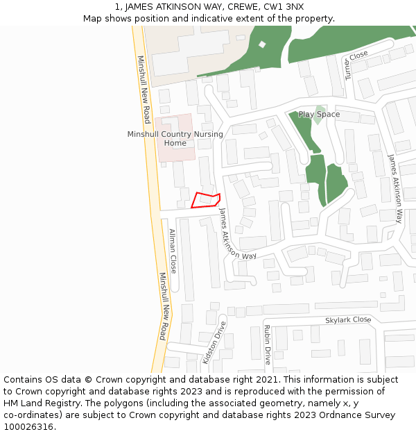 1, JAMES ATKINSON WAY, CREWE, CW1 3NX: Location map and indicative extent of plot