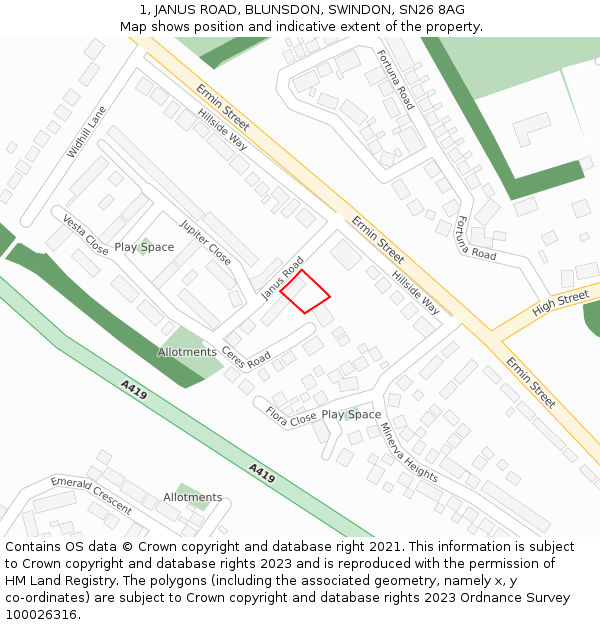 1, JANUS ROAD, BLUNSDON, SWINDON, SN26 8AG: Location map and indicative extent of plot