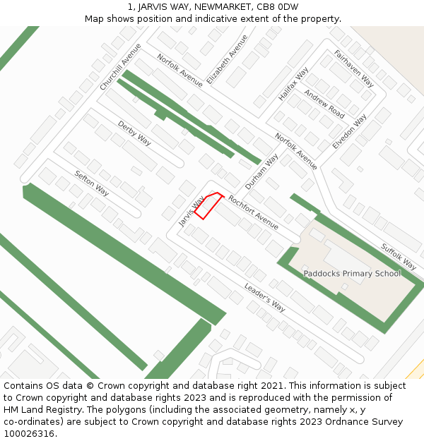 1, JARVIS WAY, NEWMARKET, CB8 0DW: Location map and indicative extent of plot