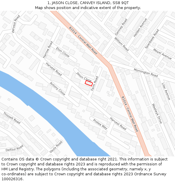 1, JASON CLOSE, CANVEY ISLAND, SS8 9QT: Location map and indicative extent of plot