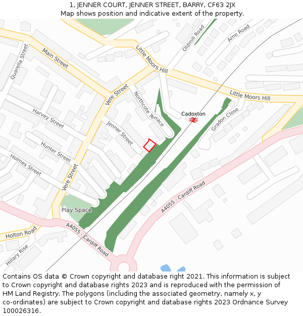 1, JENNER COURT, JENNER STREET, BARRY, CF63 2JX: Location map and indicative extent of plot