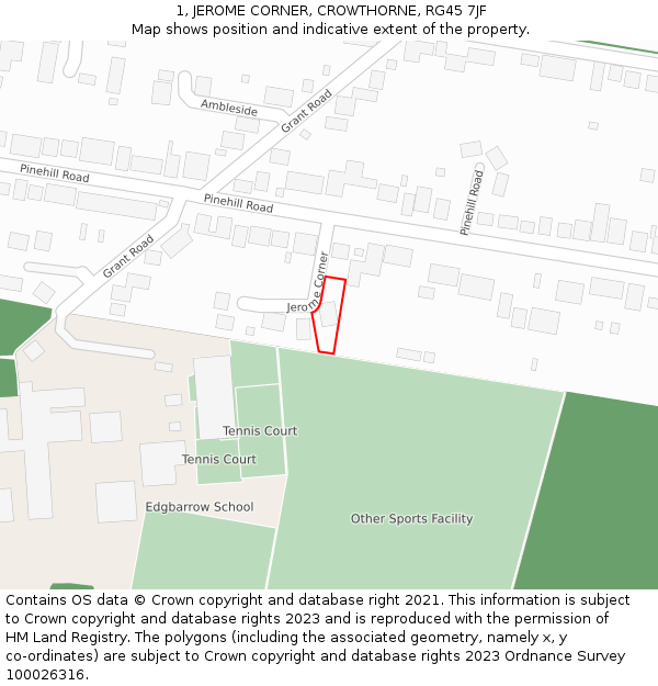 1, JEROME CORNER, CROWTHORNE, RG45 7JF: Location map and indicative extent of plot