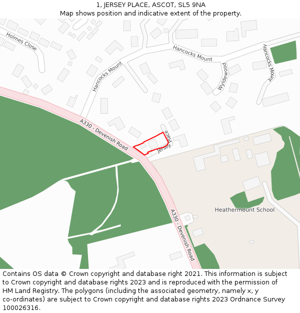 1, JERSEY PLACE, ASCOT, SL5 9NA: Location map and indicative extent of plot