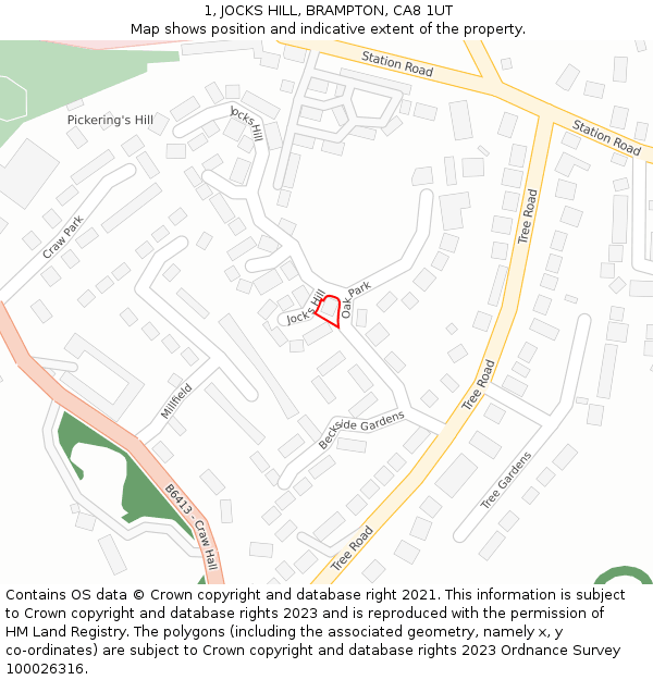 1, JOCKS HILL, BRAMPTON, CA8 1UT: Location map and indicative extent of plot