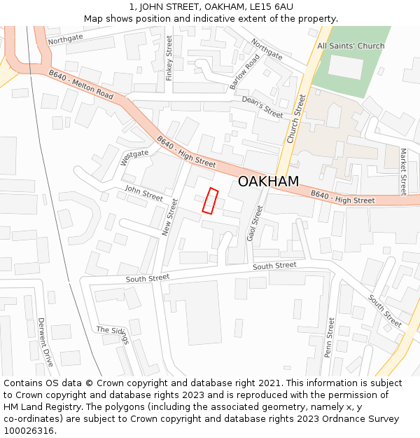 1, JOHN STREET, OAKHAM, LE15 6AU: Location map and indicative extent of plot