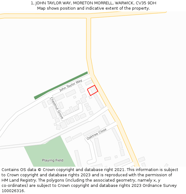 1, JOHN TAYLOR WAY, MORETON MORRELL, WARWICK, CV35 9DH: Location map and indicative extent of plot