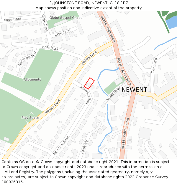 1, JOHNSTONE ROAD, NEWENT, GL18 1PZ: Location map and indicative extent of plot