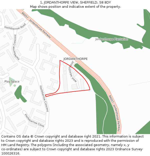 1, JORDANTHORPE VIEW, SHEFFIELD, S8 8DY: Location map and indicative extent of plot