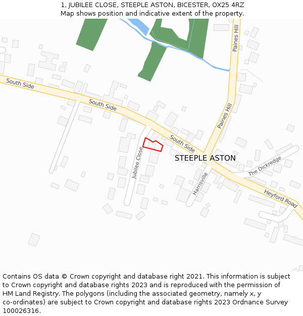 1, JUBILEE CLOSE, STEEPLE ASTON, BICESTER, OX25 4RZ: Location map and indicative extent of plot