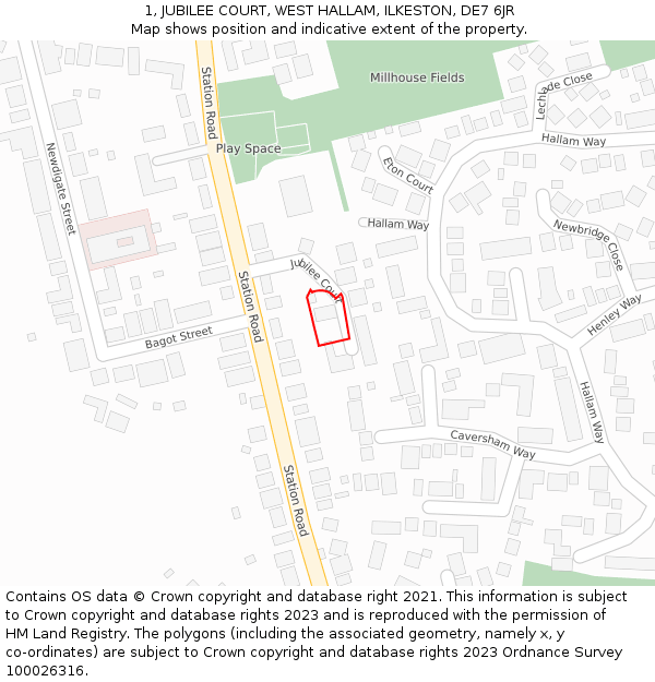 1, JUBILEE COURT, WEST HALLAM, ILKESTON, DE7 6JR: Location map and indicative extent of plot