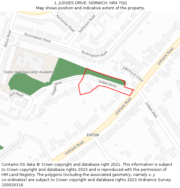 1, JUDGES DRIVE, NORWICH, NR4 7QQ: Location map and indicative extent of plot