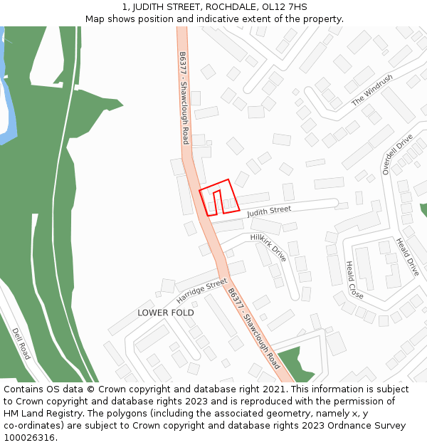 1, JUDITH STREET, ROCHDALE, OL12 7HS: Location map and indicative extent of plot
