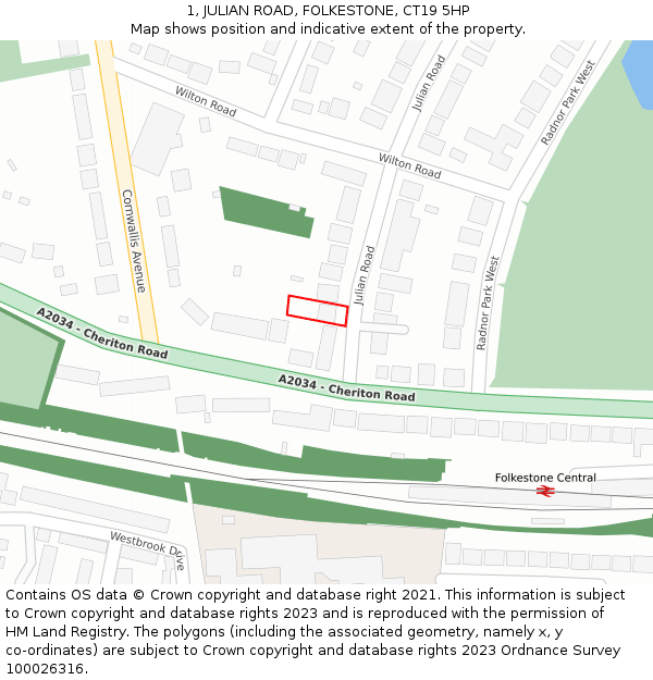 1, JULIAN ROAD, FOLKESTONE, CT19 5HP: Location map and indicative extent of plot