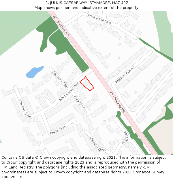 1, JULIUS CAESAR WAY, STANMORE, HA7 4PZ: Location map and indicative extent of plot