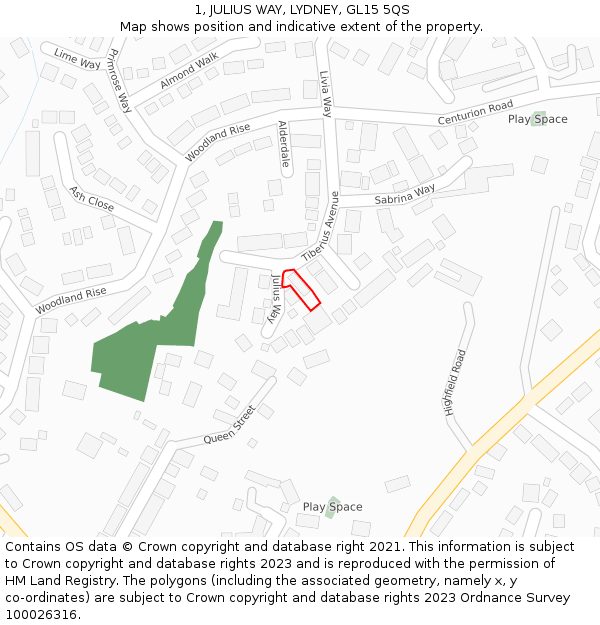 1, JULIUS WAY, LYDNEY, GL15 5QS: Location map and indicative extent of plot