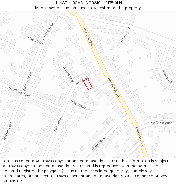 1, KABIN ROAD, NORWICH, NR5 0LN: Location map and indicative extent of plot